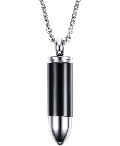 Blowin Stainless Steel Bullet Pendant Memorial Cremation Ash Urn Vial Tube Keepsake Necklace 20 Inch Chain Black Silver $11.6...