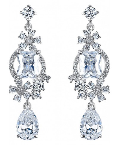 Women's CZ Birthstone Floral Teardrop Bridal Dangle Earrings Silver-Tone $15.87 Drop & Dangle