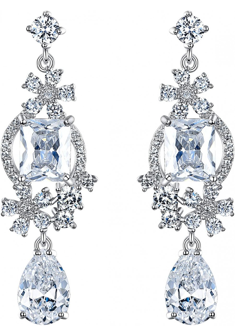 Women's CZ Birthstone Floral Teardrop Bridal Dangle Earrings Silver-Tone $15.87 Drop & Dangle