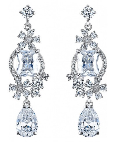 Women's CZ Birthstone Floral Teardrop Bridal Dangle Earrings Silver-Tone $15.87 Drop & Dangle