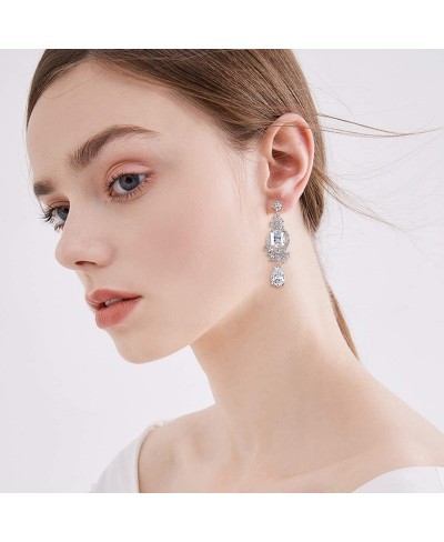 Women's CZ Birthstone Floral Teardrop Bridal Dangle Earrings Silver-Tone $15.87 Drop & Dangle