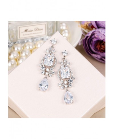 Women's CZ Birthstone Floral Teardrop Bridal Dangle Earrings Silver-Tone $15.87 Drop & Dangle