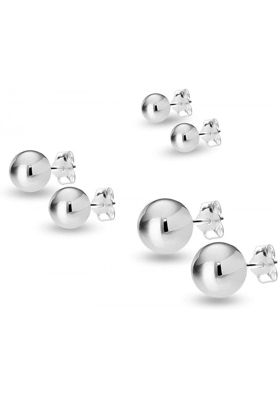 Set of 3 Pairs 925 Sterling Silver Classic Ball-Post Stud Earrings for Girl Teen Women 3 6 8 MM $17.02 Stud