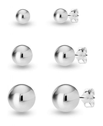 Set of 3 Pairs 925 Sterling Silver Classic Ball-Post Stud Earrings for Girl Teen Women 3 6 8 MM $17.02 Stud