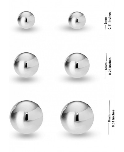 Set of 3 Pairs 925 Sterling Silver Classic Ball-Post Stud Earrings for Girl Teen Women 3 6 8 MM $17.02 Stud