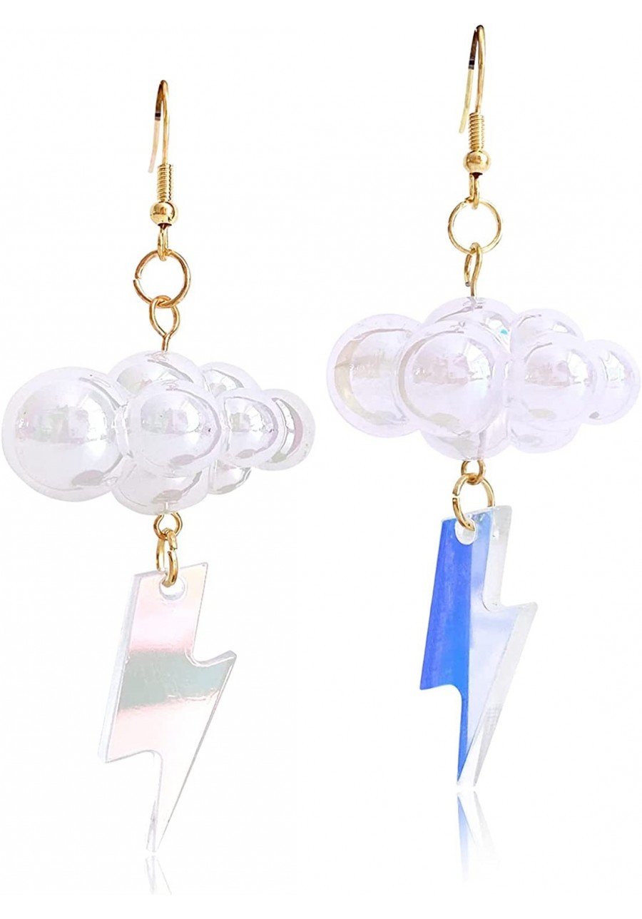 Unique Cute Handmade Sparkly Large 3D Resin White Cloud Dangle Drop Earrings Personalized Creative Acrylic Lightning Hook Ear...