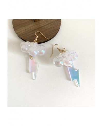 Unique Cute Handmade Sparkly Large 3D Resin White Cloud Dangle Drop Earrings Personalized Creative Acrylic Lightning Hook Ear...