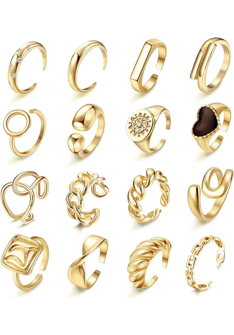 16Pcs Gold Chunky Dome Ring Set for Women Girls 18K Gold Plated Stackable Open Link Ring Trendy Braided Twisted Geometric Hea...