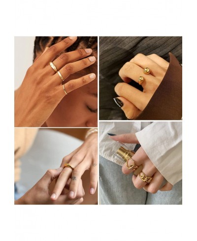 16Pcs Gold Chunky Dome Ring Set for Women Girls 18K Gold Plated Stackable Open Link Ring Trendy Braided Twisted Geometric Hea...