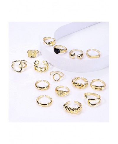 16Pcs Gold Chunky Dome Ring Set for Women Girls 18K Gold Plated Stackable Open Link Ring Trendy Braided Twisted Geometric Hea...