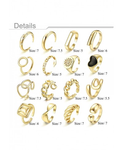 16Pcs Gold Chunky Dome Ring Set for Women Girls 18K Gold Plated Stackable Open Link Ring Trendy Braided Twisted Geometric Hea...