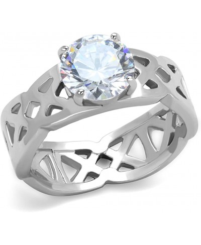 Round CZ Solitaire Celtic Stainless Steel Engagement Ring $18.44 Engagement Rings