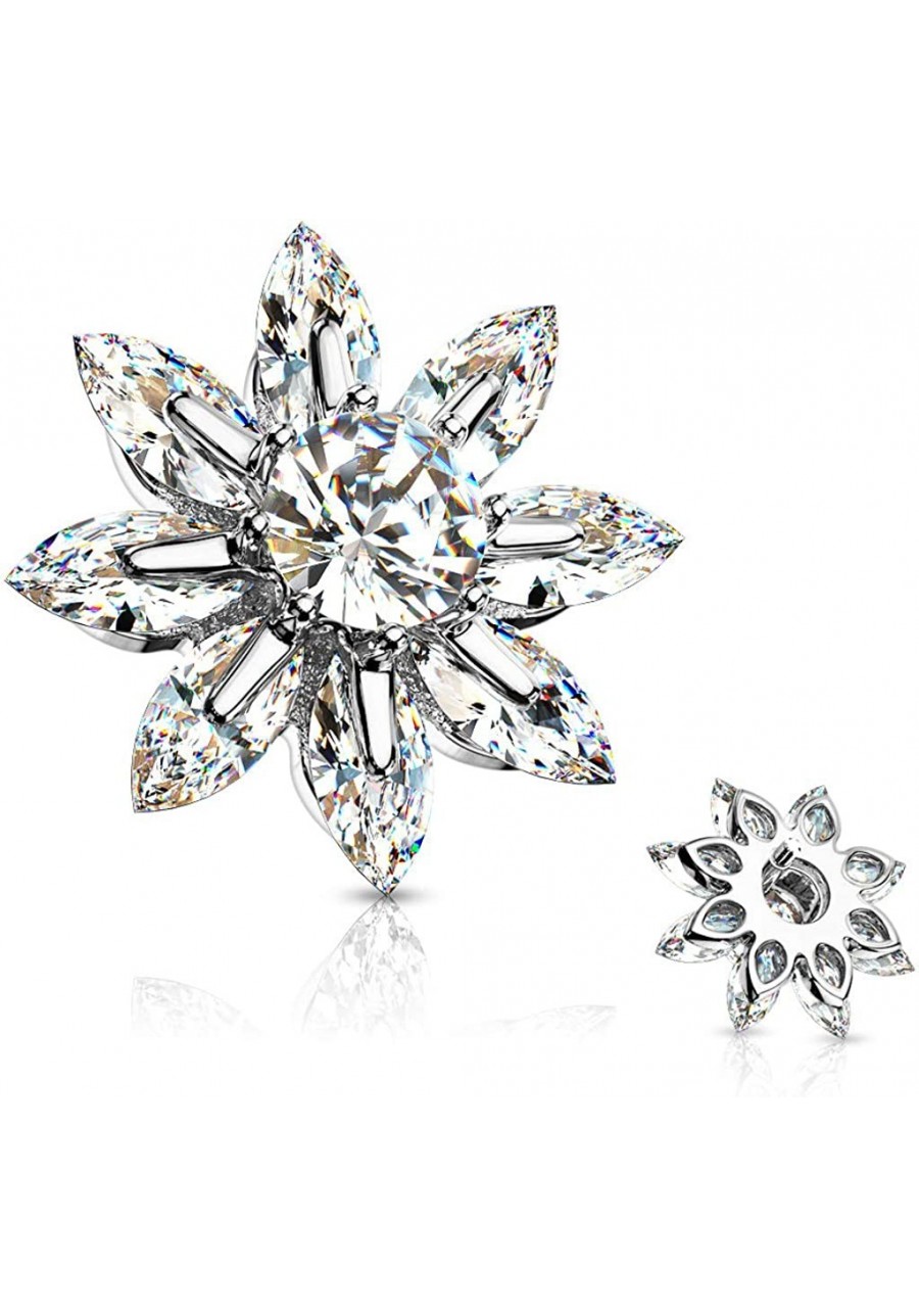 Round CZ Centered Marquise CZ Petal Flower Dermal Anchor Top $13.62 Piercing Jewelry