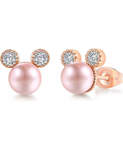 Classic Mouse Pearl Earrings Stud Earrings for Women Hypoallergenic 7 mm CZ Cute Mouse Stainless Steel Earrings $10.51 Stud