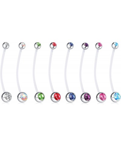 14G Pregnancy Belly Button Rings Clear Long Flexible Bioplast Sport Maternity Navel Retainer CZ Balls Body Piercing 38mm $14....