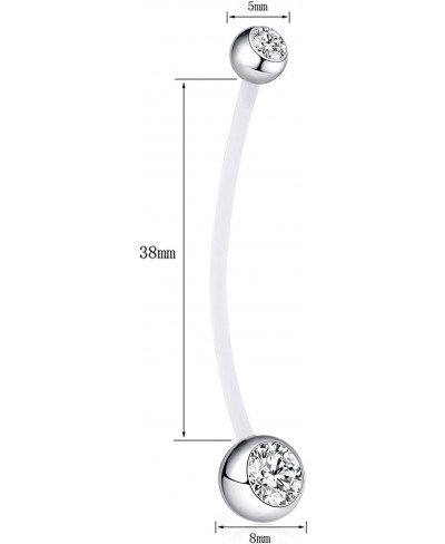 14G Pregnancy Belly Button Rings Clear Long Flexible Bioplast Sport Maternity Navel Retainer CZ Balls Body Piercing 38mm $14....