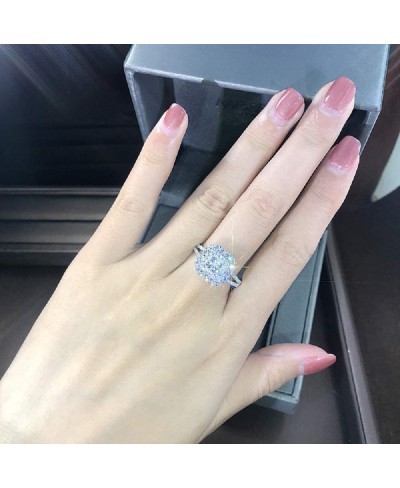 S925 Sterling Silver Shiny Full Diamond Engagement Ring Women Exquisite Princess Cut Cubic Zirconia Ring Eternal Diamond Wedd...