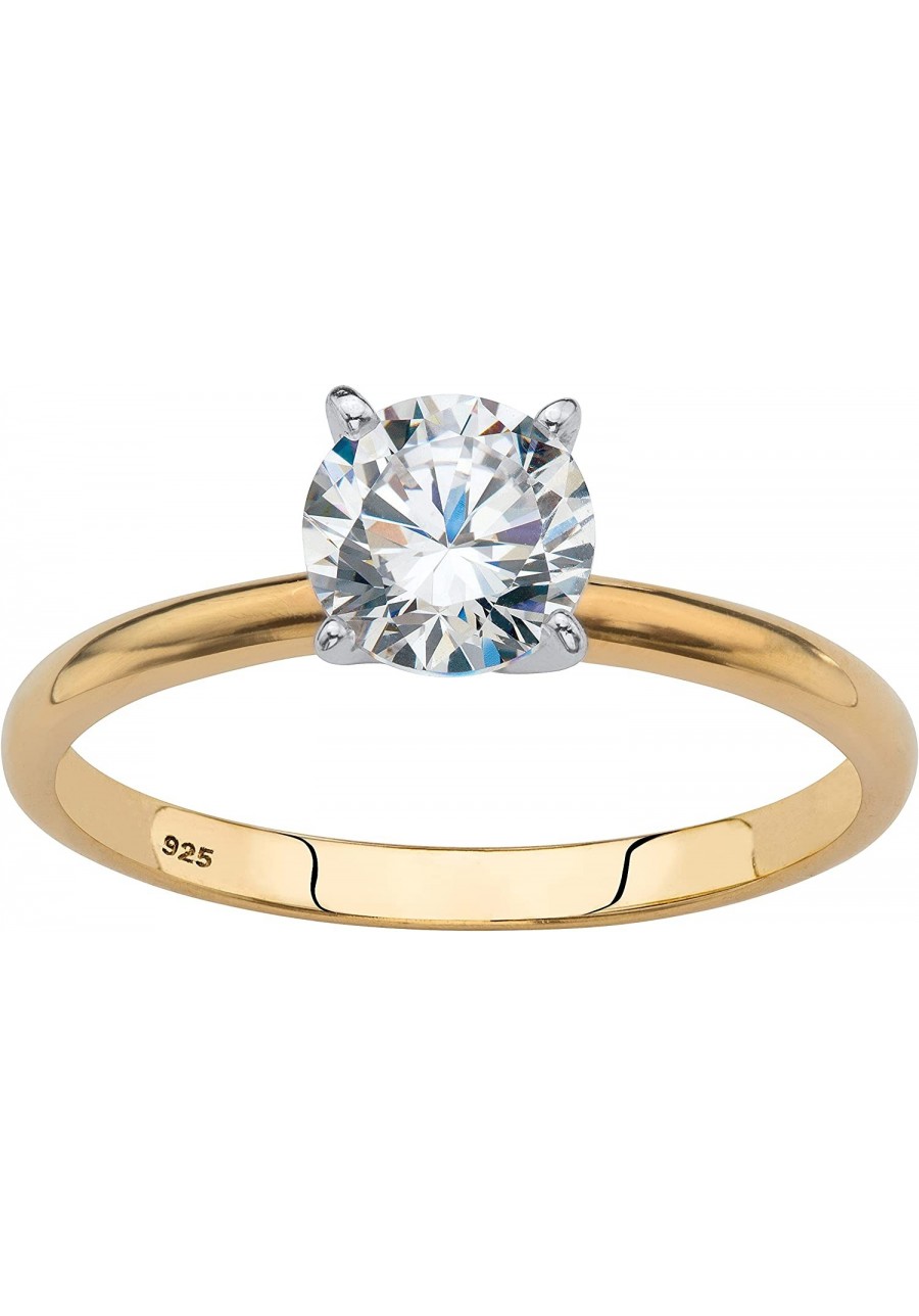 Yellow Gold-Plated or Sterling Silver Round Cubic Zirconia Solitaire Engagement Ring $45.49 Engagement Rings