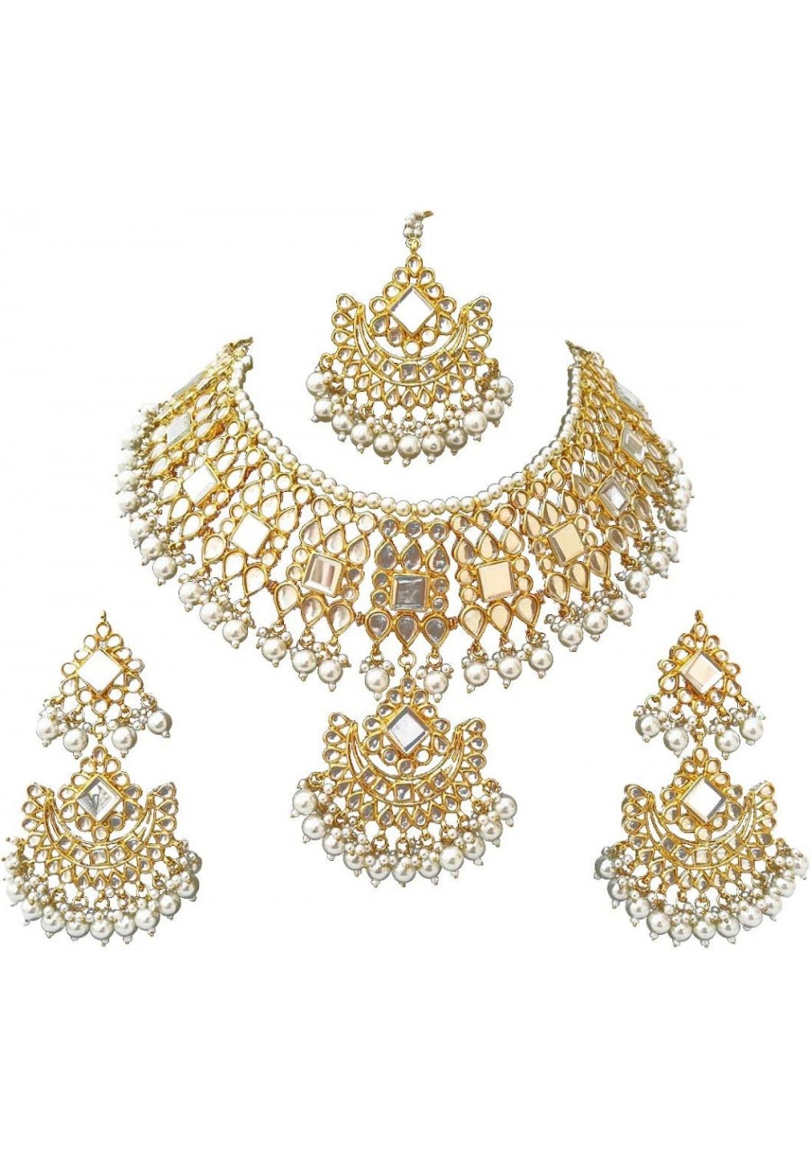 Indian Wedding Kundan Jewelry Choker Necklace Set for Women $43.17 Jewelry Sets