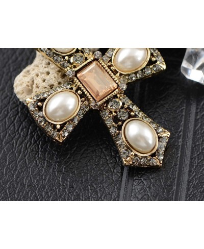 Women's Antique Gold Toned Faux Pearl Gray Topaz Crystals Faith Cross Pendant Necklace $22.55 Pendant Necklaces