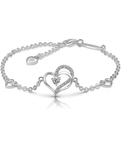 Heart Bracelet Sterling Silver for Women Cubic Zirconia Love Charm Eternity Bracelet Jewelry Anniversary Birthday Valentine f...