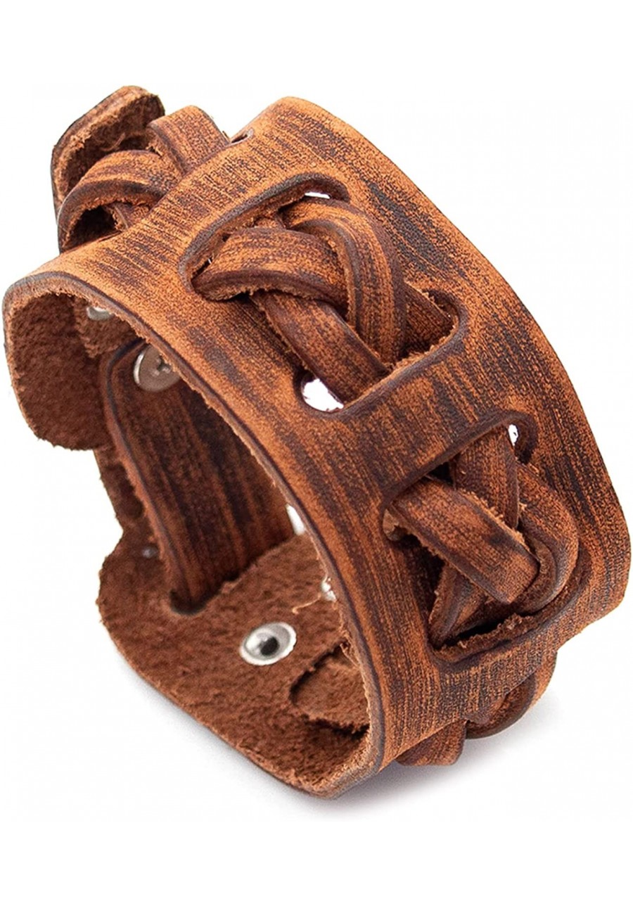 Punk Retro Twist Braided Wide Leather Wristband Arm Cuff Bracelet $10.20 Cuff