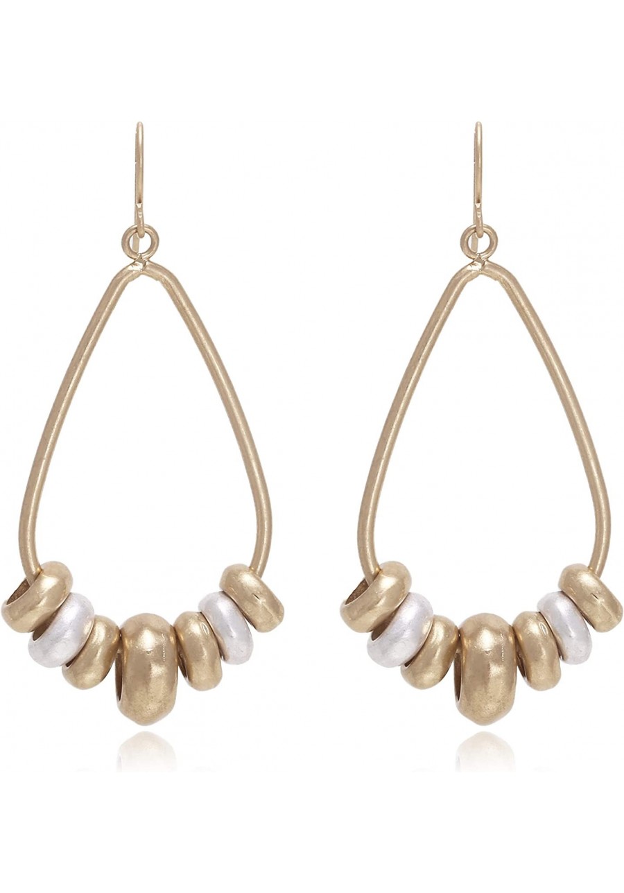 Vintage Tear Drop with Multi Two Tone Metal Beads Dangle Hoop Earrings for Women $19.35 Drop & Dangle