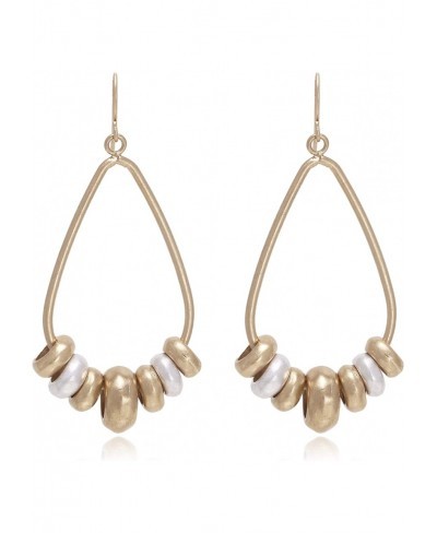 Vintage Tear Drop with Multi Two Tone Metal Beads Dangle Hoop Earrings for Women $19.35 Drop & Dangle