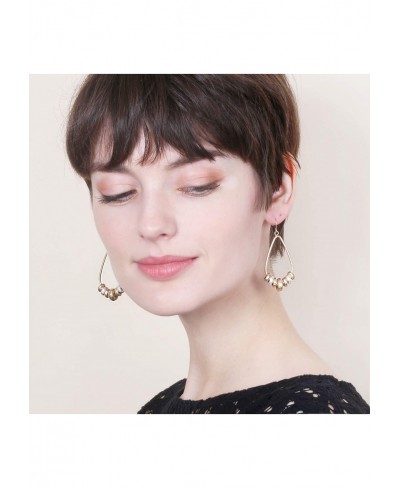 Vintage Tear Drop with Multi Two Tone Metal Beads Dangle Hoop Earrings for Women $19.35 Drop & Dangle