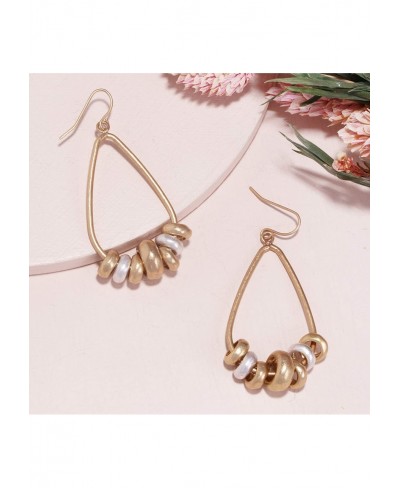 Vintage Tear Drop with Multi Two Tone Metal Beads Dangle Hoop Earrings for Women $19.35 Drop & Dangle