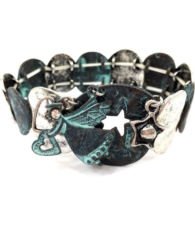 Hammered Western Vintage Patina Silver Guardian Angel Wings Flute Stretchable Bracelet $15.41 Stretch