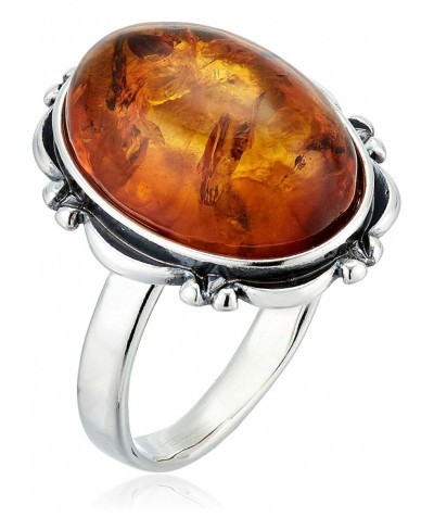 Sterling Silver and Baltic Honey Oval Amber Ring $29.20 Statement