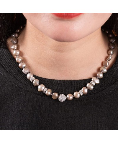 Handpicked Freshwater Cultured Baroque Pearl 925 Silver Plated Zirconia Metal Ball Women Necklace Hypoallergenic Dainty Neckl...