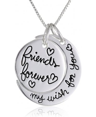 Antique Silver Polished Moon Shaped Engraved with My Wish for You Friends Forever Two Piece Pendant Necklace Gift for Friends...