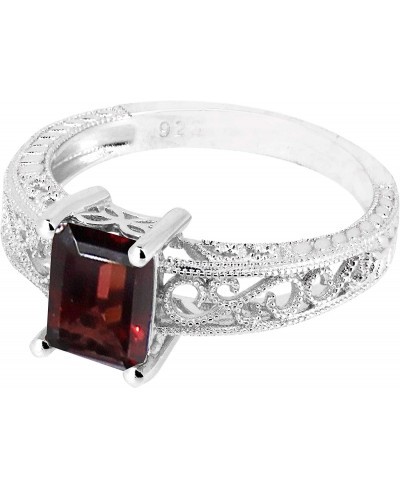 Filigree Sterling Silver Emerald Cut Natural Gemstone Statement Ring $27.11 Statement