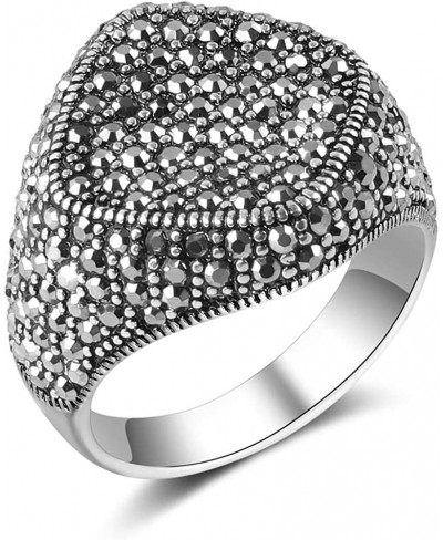 Marcasite Silver Rings for Women Geometry Black Diamond Costume Statement Women Rings $13.89 Statement