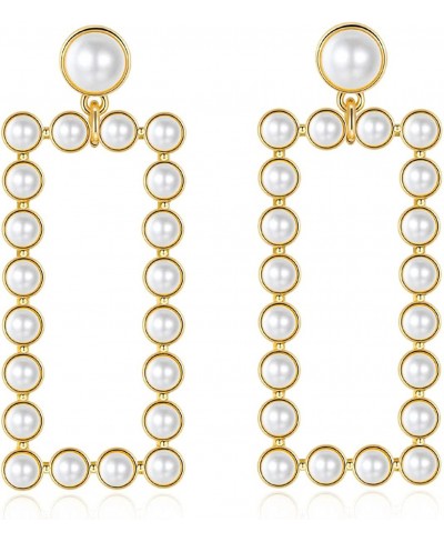 Women's Pearl Earrings 14K Real Gold Plated Rectangle Geometric Drop Earrings Pearl Dangle Earrings $15.47 Drop & Dangle