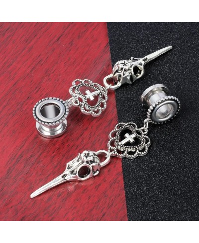 6mm-25mm(2G-1") Silver Floral Bird Head Dangle Hangers Ear Tunnels Gauges Plugs Screw Extender Stretchers Hypoallergenic 316 ...