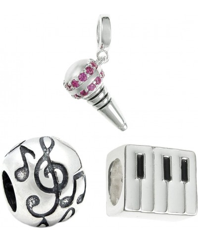 Sterling Silver Microphone + Piano + Music Note G Clef European Style Bead Charms Set $27.90 Charms & Charm Bracelets