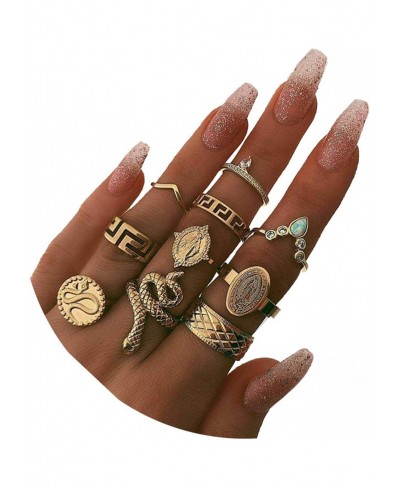 Boho Snake Knuckle Ring Set for Women Teen Girls Rhinestone Stackable Rings Sets Bohemian Vintage Midi Finger Rings Set Jewel...