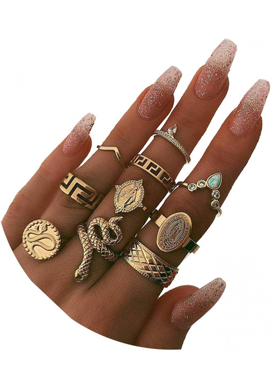 Boho Snake Knuckle Ring Set for Women Teen Girls Rhinestone Stackable Rings Sets Bohemian Vintage Midi Finger Rings Set Jewel...