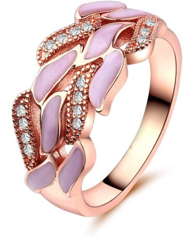 Women's Fashion Zirconia Inlay Elegant Pink Enamel Rose Gold Band Cherry Blossom Petals Wedding Engagement Ring (US Size 7) $...
