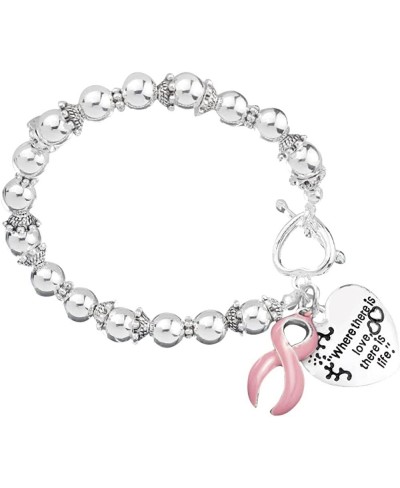 Breast Cancer Pink Ribbon Charm Bracelet $42.23 Stretch