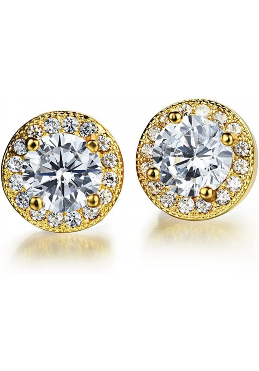 18K Gold Plated Cubic Zirconia Stud Earrings 8mm Round Cut Rhinestone Hypoallergenic Earrings for Women & Girls $16.96 Stud