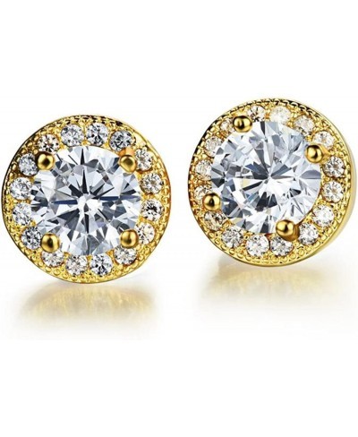 18K Gold Plated Cubic Zirconia Stud Earrings 8mm Round Cut Rhinestone Hypoallergenic Earrings for Women & Girls $16.96 Stud