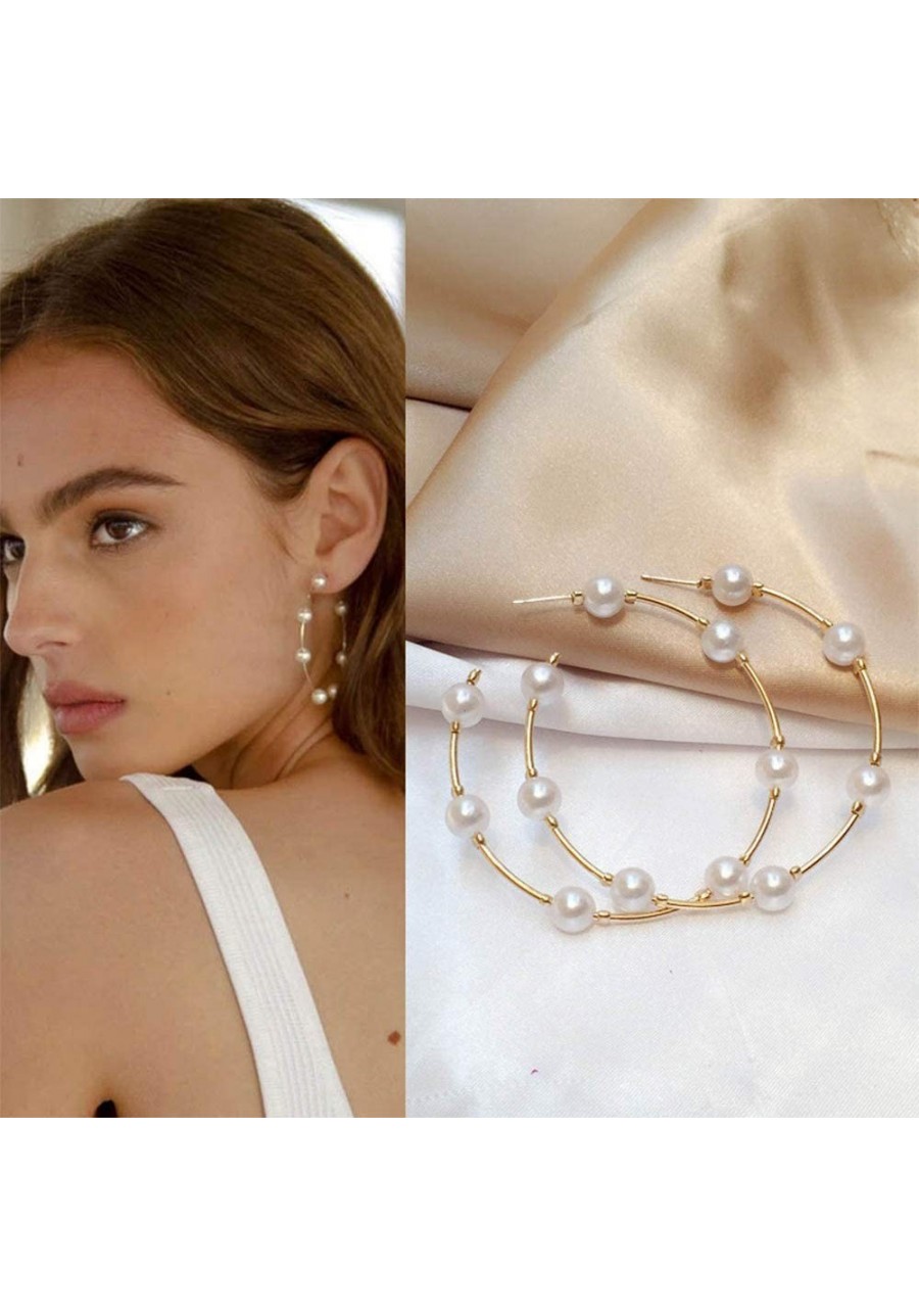 Bridal Pearl Hoop Earrings Vintage Large Round Loop Earrings Wedding Prom Party Festival Jewelry for Women and Girls $8.85 Hoop