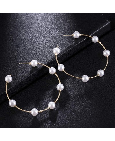 Bridal Pearl Hoop Earrings Vintage Large Round Loop Earrings Wedding Prom Party Festival Jewelry for Women and Girls $8.85 Hoop