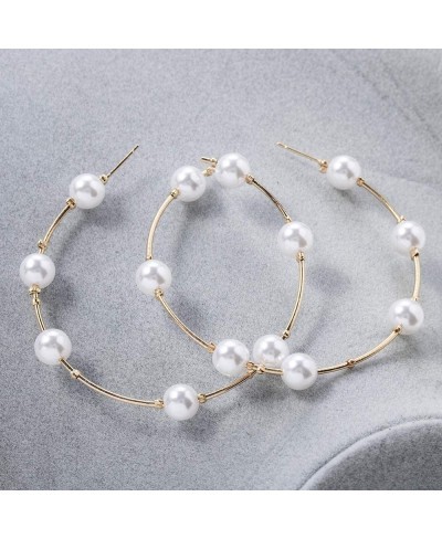 Bridal Pearl Hoop Earrings Vintage Large Round Loop Earrings Wedding Prom Party Festival Jewelry for Women and Girls $8.85 Hoop