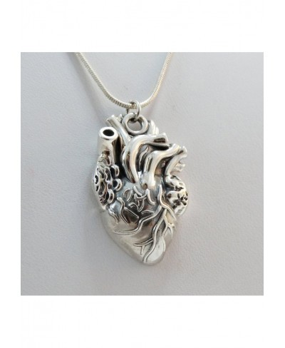 Sterling Silver Anatomical Heart Pendant Necklace 18" Snake Chain $46.31 Pendant Necklaces