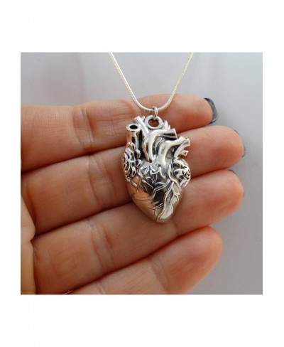 Sterling Silver Anatomical Heart Pendant Necklace 18" Snake Chain $46.31 Pendant Necklaces